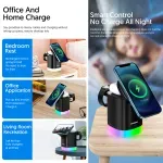 Laptop, Telefoane si Tablete - Telefoane mobile si accesorii - Accesorii Telefoane - Incarcatoare telefoane - Statie Incarcare Wireless Magsafe 15W RGB ET15, Emeszon®, Compatibil cu iPhone, AirPords, Apple Watch, Samsung, Negru - Infinity.ro