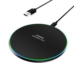Laptop, Telefoane si Tablete - Telefoane mobile si accesorii - Accesorii Telefoane - Incarcatoare telefoane - Incarcator Wireless 15W Fast Charge Qi W1, Emeszon®, Circle LED, Ultraslim, compatibil cu iPhone, Samsung, Xiaomi, Negru - Infinity.ro