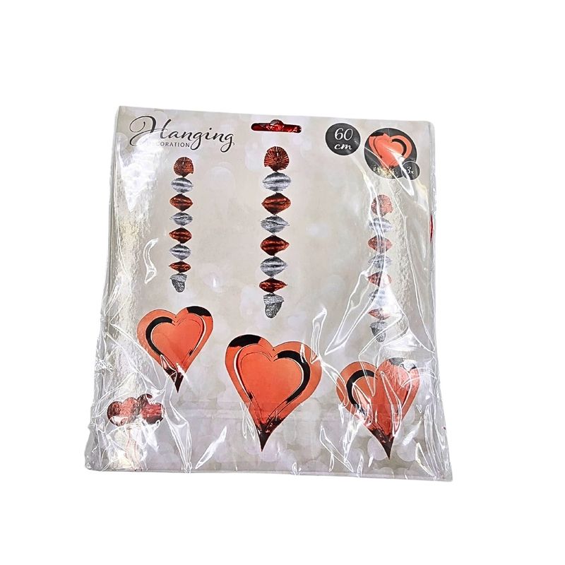 Casa si Gradina - Decoratiuni - Decoratiuni petrecere - Accesorii pentru petrecere - Set 3 decoratiuni, de agatat, in forma de inimioare, 60 cm - Infinity.ro