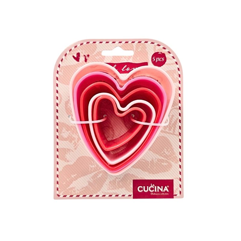 Casa si Gradina - Bucatarie si vesela - Ustensile bucatarie - Forme prajituri - Set 5 forme, inimioare, pentru prajituri, culoarea roz, diferite marimi - Infinity.ro