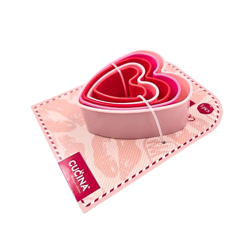 Casa si Gradina - Bucatarie si vesela - Ustensile bucatarie - Forme prajituri - Set 5 forme, inimioare, pentru prajituri, culoarea roz, diferite marimi - Infinity.ro