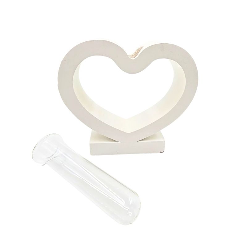 Casa si Gradina - Decoratiuni - Decoratiuni petrecere - Accesorii pentru petrecere - Suport/decoratiune in forma de inimioara, cu tub de sticla, MDF, 15x12 cm - Infinity.ro
