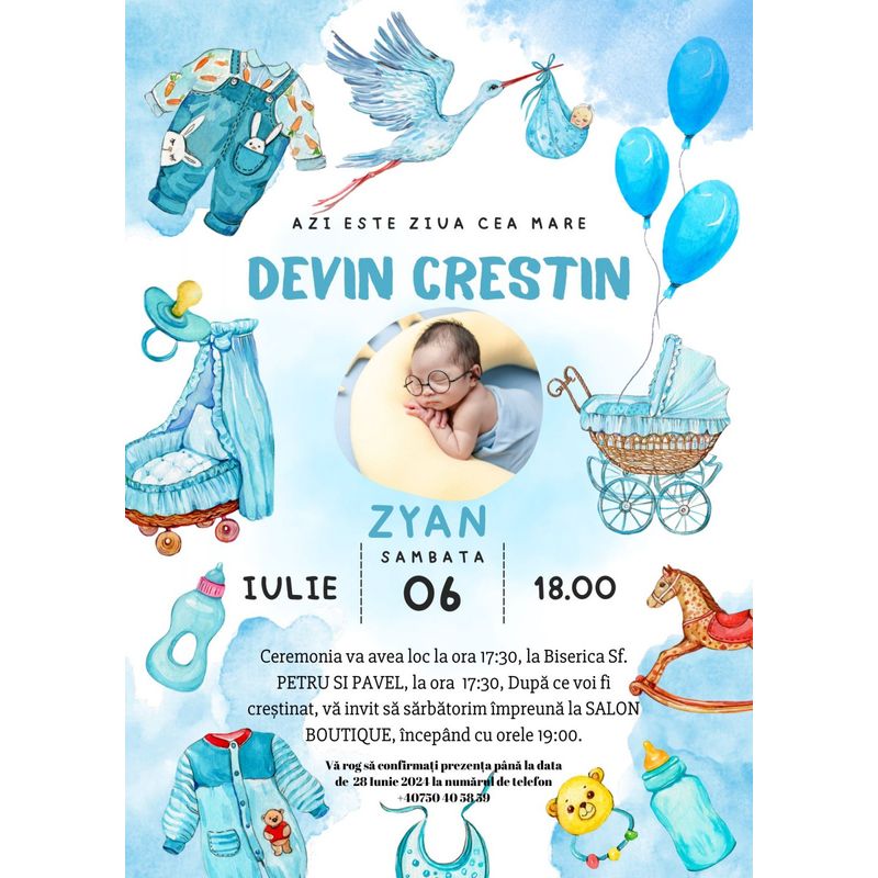 Market - Cadouri - Invitatii evenimente - Invitatie Botez Boy - Infinity.ro