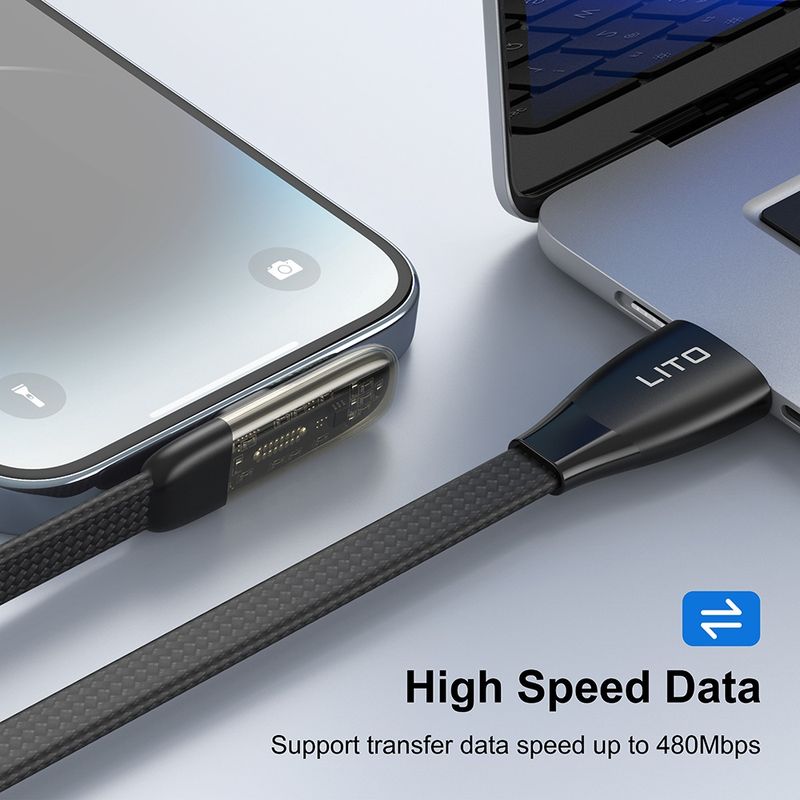 Laptop, Telefoane si Tablete - Telefoane mobile si accesorii - Accesorii Telefoane - Cabluri si adaptoare telefoane - Cablu de Date cu Mufe Type-C, Lightning, 1m - Lito (LD11) - Negru - Infinity.ro