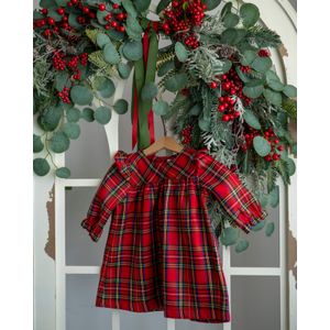 Rochita din stofa cu imprimeu rosu in carouri 80 cm 6-12 luni