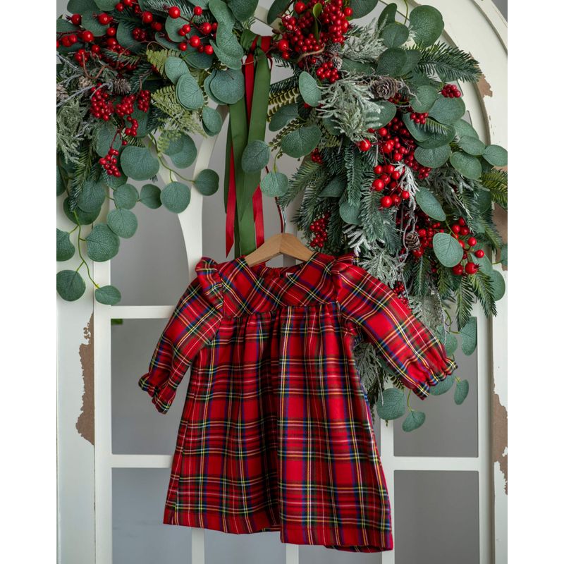 Fashion, accesorii si bijuterii - Copii - Imbracaminte copii - Rochii copii - Rochita din stofa cu imprimeu rosu in carouri 80 cm 6-12 luni - Infinity.ro