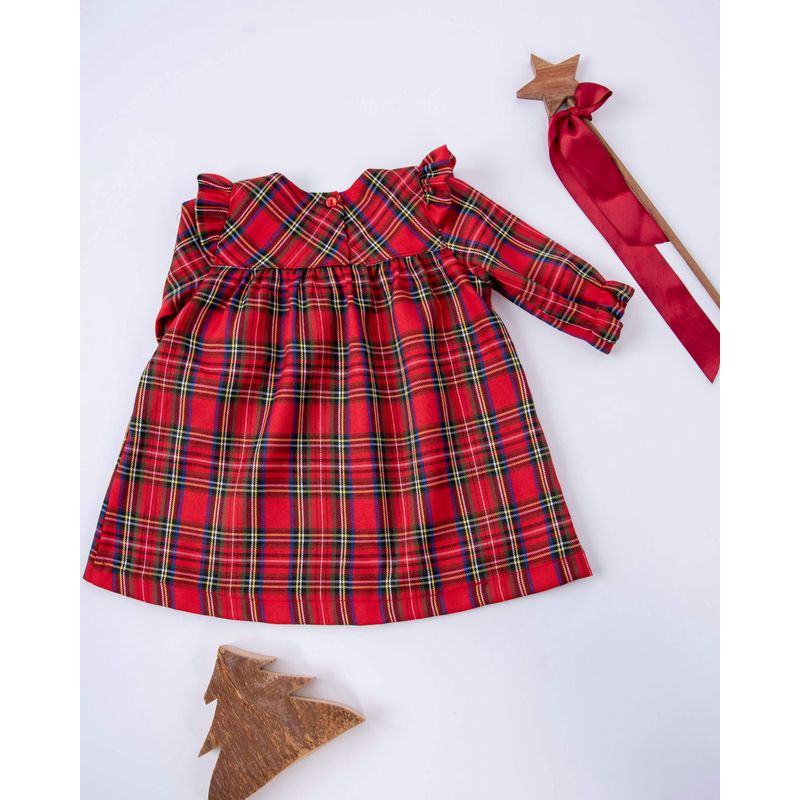 Fashion, accesorii si bijuterii - Copii - Imbracaminte copii - Rochii copii - Rochita din stofa cu imprimeu rosu in carouri 80 cm 6-12 luni - Infinity.ro