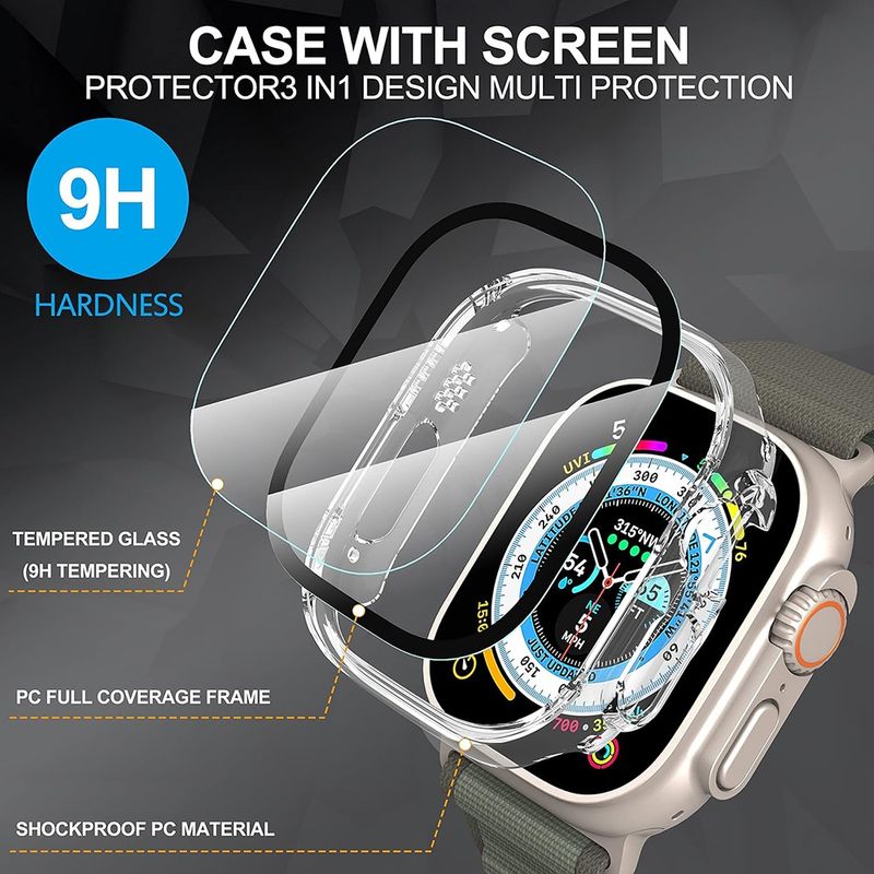 Laptop, Telefoane si Tablete - Wearables si gadgeturi - Wearables - Smartwatch-uri - Husa pentru Apple Watch Ultra / Ultra 2 + Folie - Techsuit Defense360 Pro - Transparent - Infinity.ro