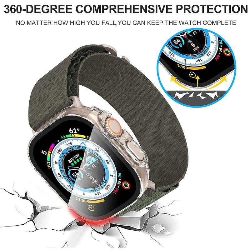Laptop, Telefoane si Tablete - Wearables si gadgeturi - Wearables - Smartwatch-uri - Husa pentru Apple Watch Ultra / Ultra 2 + Folie - Techsuit Defense360 Pro - Transparent - Infinity.ro