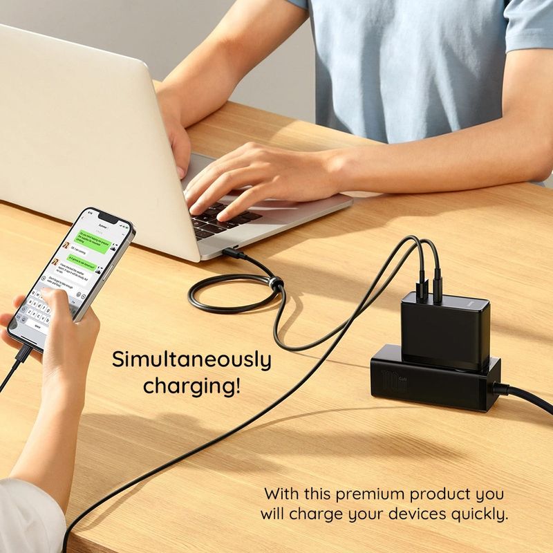 Laptop, Telefoane si Tablete - Telefoane mobile si accesorii - Accesorii Telefoane - Incarcatoare telefoane - Incarcator EU 2in1, 100W, Cablu Type-C, 1m - Baseus GaN5 Pro (CCGP090201) - Negru - Infinity.ro