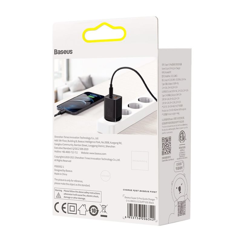 Laptop, Telefoane si Tablete - Telefoane mobile si accesorii - Accesorii Telefoane - Incarcatoare telefoane - Incarcator Priza, 2in1, 30W - Baseus Super Si Pro (CCSUPP-E01) - Negru - Infinity.ro