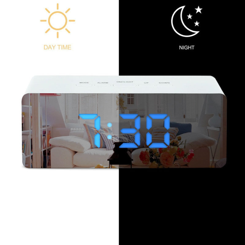 Casa si Gradina - Decoratiuni - Ceasuri - Ceas Digital Led cu Oglinda MRG M1162, Termometru, Afisaj Albastru - Infinity.ro