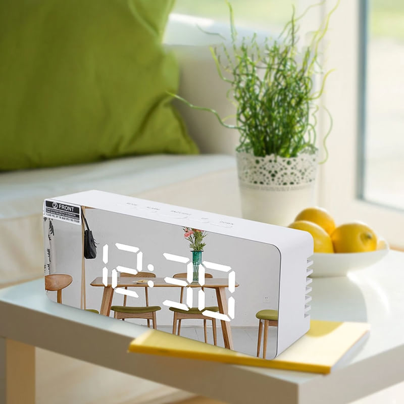 Casa si Gradina - Decoratiuni - Ceasuri - Ceas Digital Led cu Oglinda MRG M1162, De Birou, Termometru, Afisaj Alb - Infinity.ro