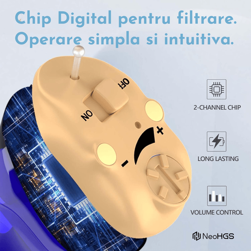 Ingrijire personala si Cosmetice - Sanatate si wellness - Aparate medicale - Aparate auditive - Aparat Auditiv Digital x2 NeoHGS, Sunet Clar, Incarcare Rapida 1.5 Ore, Operare Simpla, Afisaj Nivel Baterie - Infinity.ro