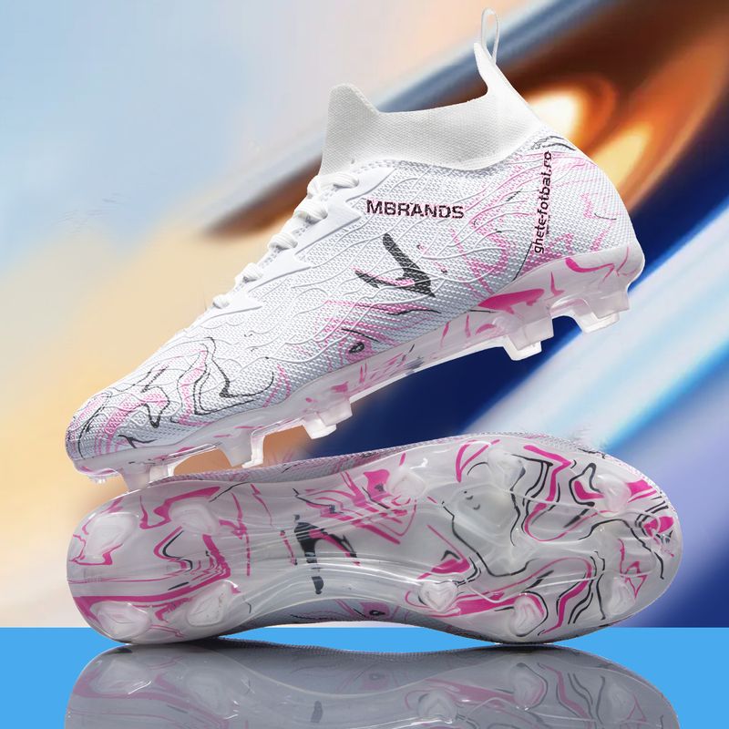 Sport si Outdoor - Echipament Sportiv - Incaltaminte sport - Pantofi sport - Ghete de fotbal MBrands, 8.3 cu glezna crampoane, culoarea alb 43 - Infinity.ro