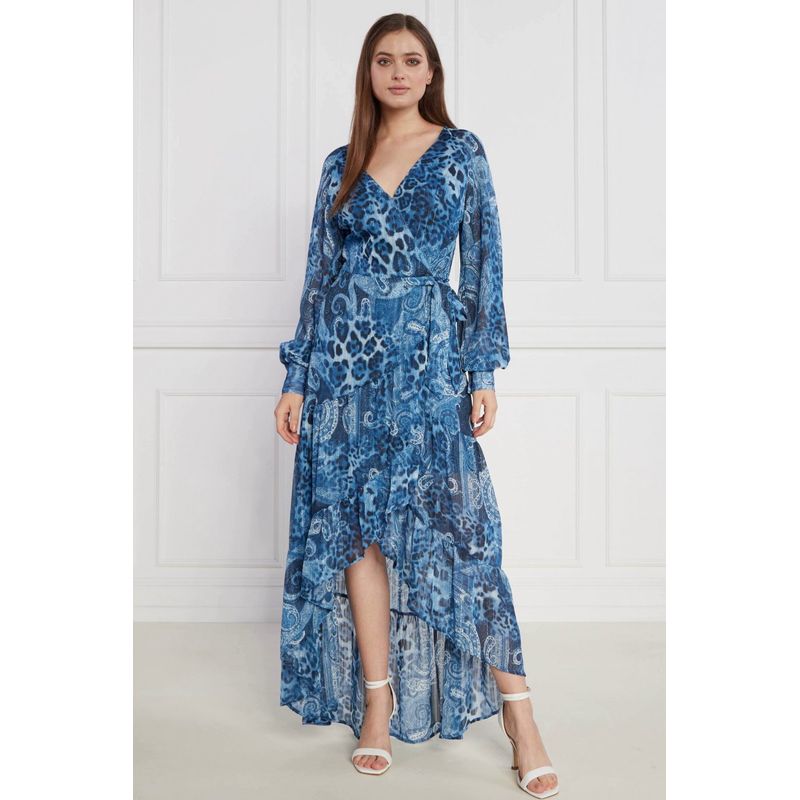 Fashion, accesorii si bijuterii - Femei - Imbracaminte femei - Rochii femei - Rochie asimetrica Guess cu imprimeu paisley W3YK48,  L INTL, Bleumarin - Infinity.ro