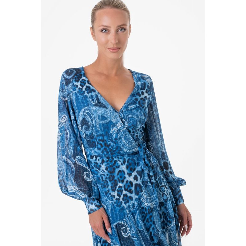 Fashion, accesorii si bijuterii - Femei - Imbracaminte femei - Rochii femei - Rochie asimetrica Guess cu imprimeu paisley W3YK48,  L INTL, Bleumarin - Infinity.ro