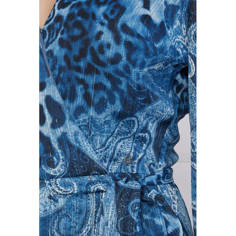 Fashion, accesorii si bijuterii - Femei - Imbracaminte femei - Rochii femei - Rochie asimetrica Guess cu imprimeu paisley W3YK48,  L INTL, Bleumarin - Infinity.ro