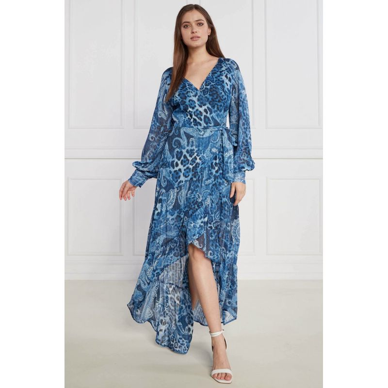Fashion, accesorii si bijuterii - Femei - Imbracaminte femei - Rochii femei - Rochie asimetrica Guess cu imprimeu paisley W3YK48,  L INTL, Bleumarin - Infinity.ro