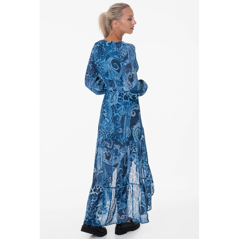 Fashion, accesorii si bijuterii - Femei - Imbracaminte femei - Rochii femei - Rochie asimetrica Guess cu imprimeu paisley W3YK48,  L INTL, Bleumarin - Infinity.ro