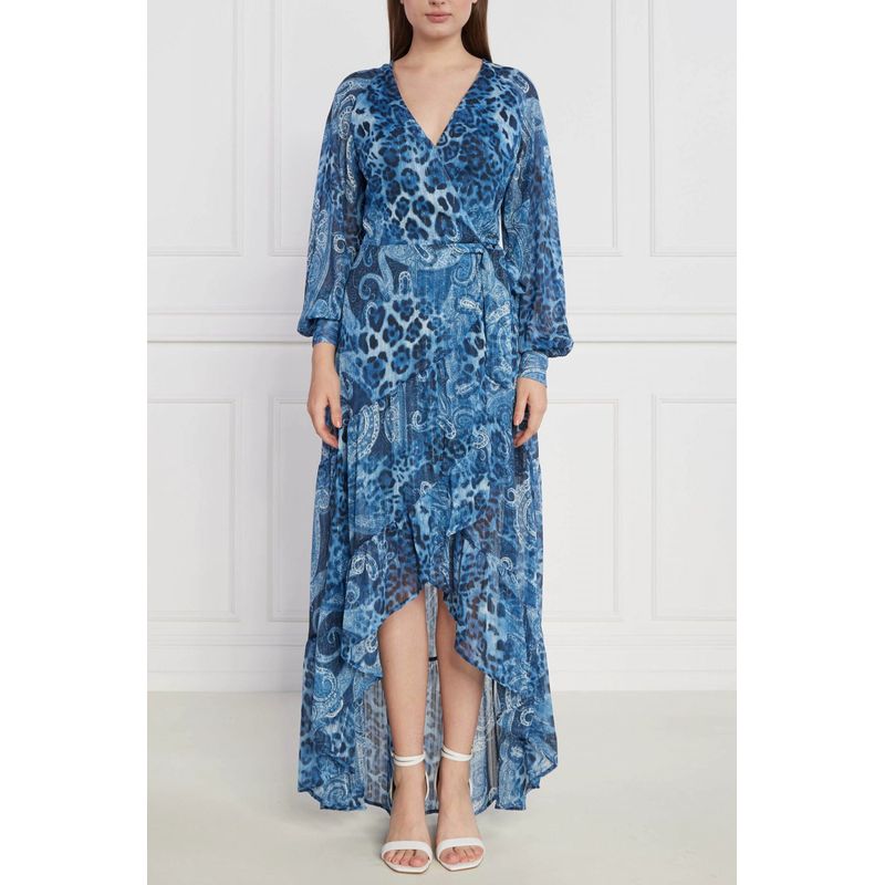 Fashion, accesorii si bijuterii - Femei - Imbracaminte femei - Rochii femei - Rochie asimetrica Guess cu imprimeu paisley W3YK48,  L INTL, Bleumarin - Infinity.ro