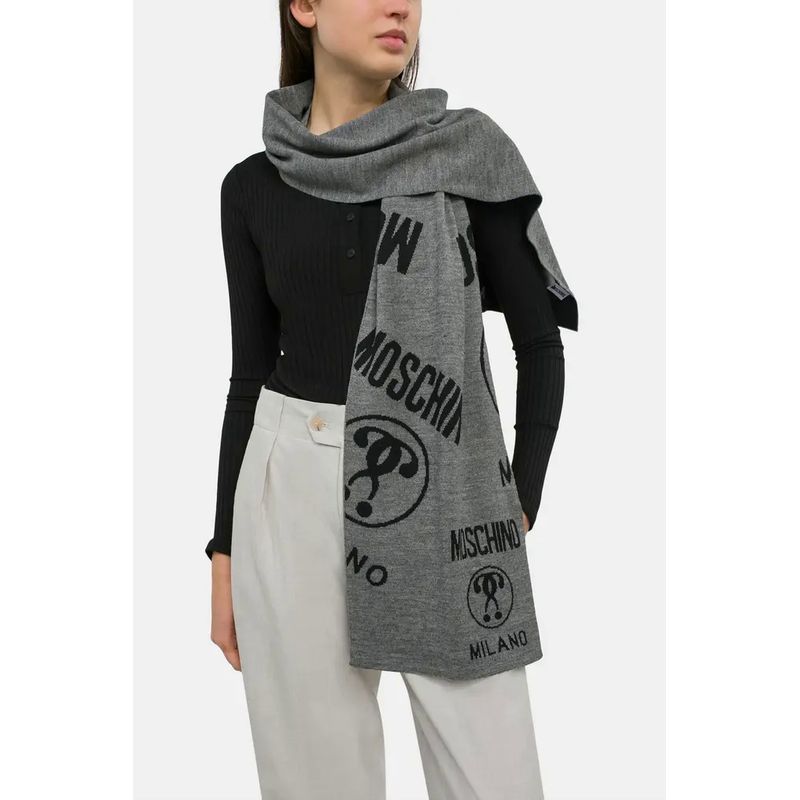 Fashion, accesorii si bijuterii - Barbati - Accesorii barbati - Esarfe si fulare barbati - Fular din amestec de lana cu model logo contrastant 170 x 28 cm Gri | Negru - Infinity.ro