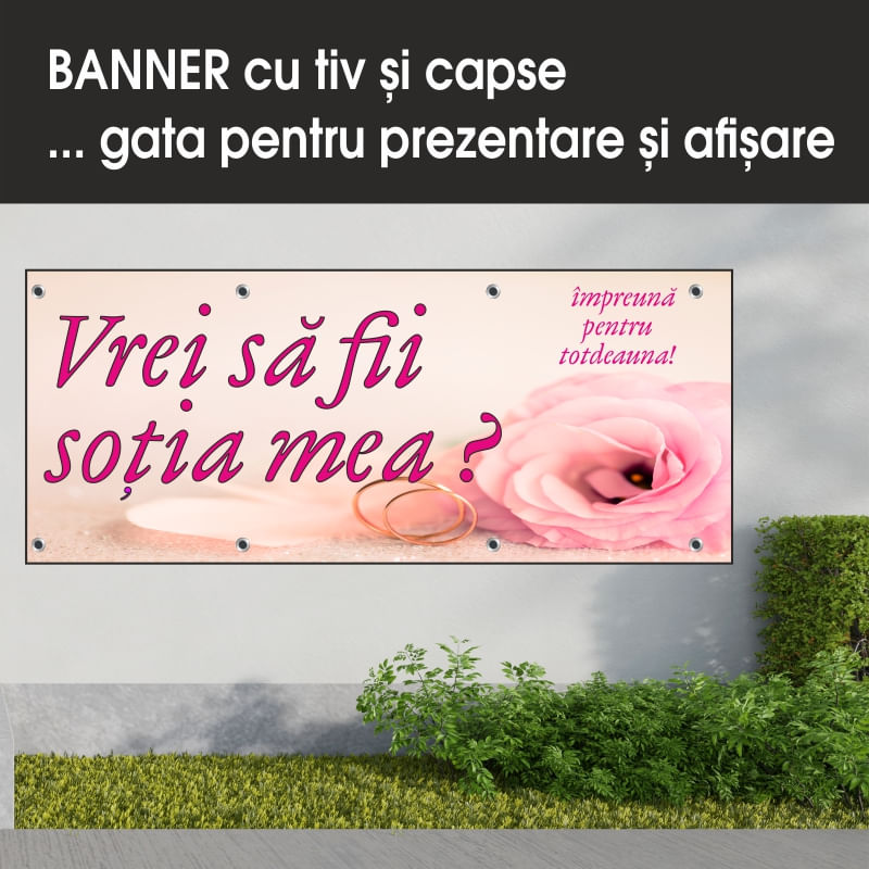Carti si Birotica - Papetarie - Afise si stickere - Banner MEDIA, Vrei sa fii sotia mea model 1, 250 x 100 cm - Infinity.ro