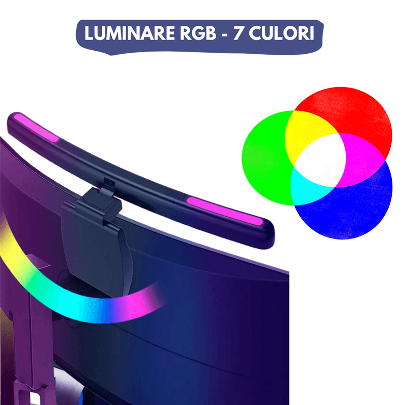 Casa si Gradina - Corpuri si surse de iluminat - Veioze si lampi - Veioze - Lampa LED pentru monitor curbat, lumina RGB Gaming, protectie a ochilor, Reglabila cu 7 culori, touch control, 40 CM - Infinity.ro