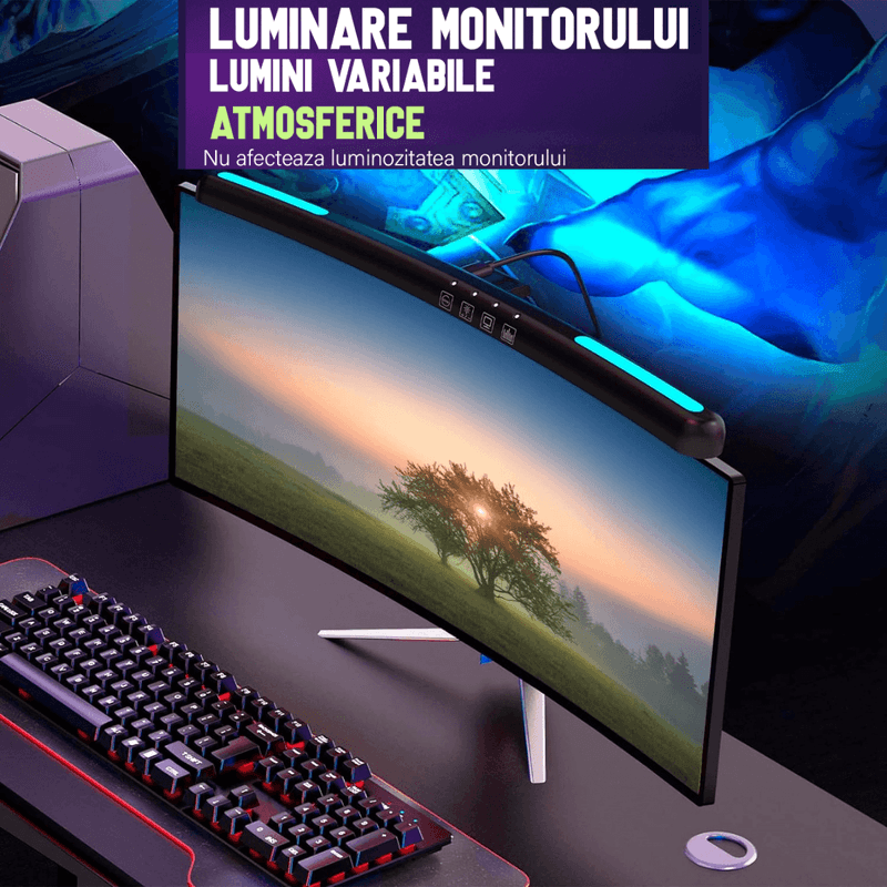 Casa si Gradina - Corpuri si surse de iluminat - Veioze si lampi - Veioze - Lampa LED pentru monitor curbat, lumina RGB Gaming, protectie a ochilor, Reglabila cu 7 culori, touch control, 40 CM - Infinity.ro