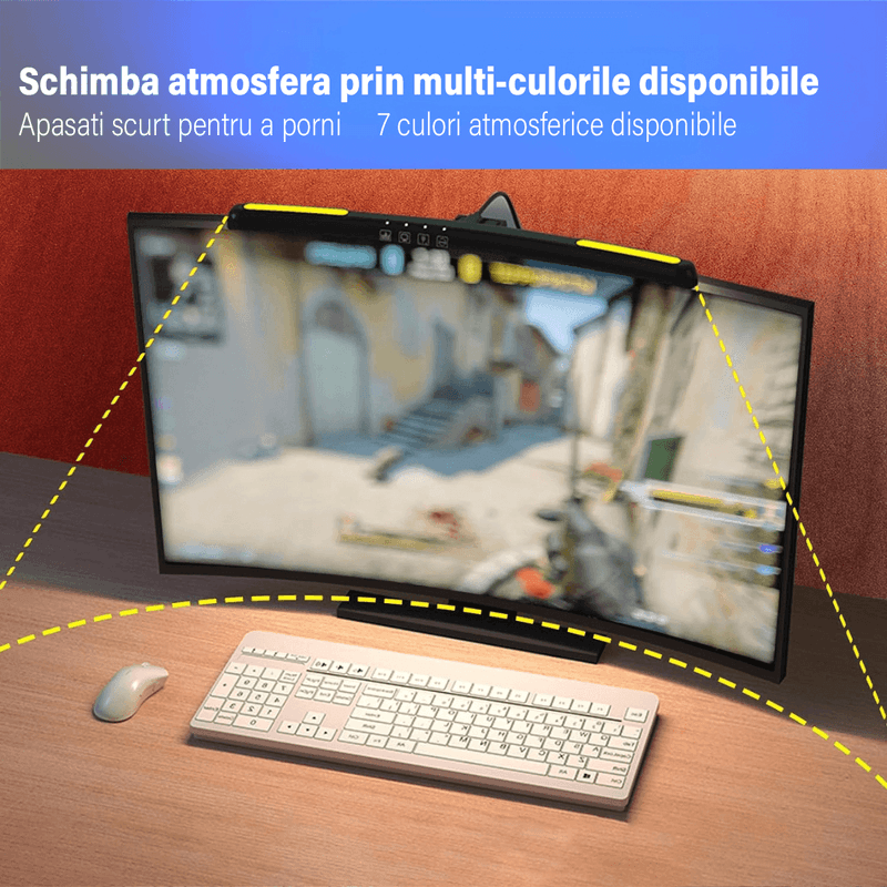 Casa si Gradina - Corpuri si surse de iluminat - Veioze si lampi - Veioze - Lampa LED pentru monitor curbat, lumina RGB Gaming, protectie a ochilor, Reglabila cu 7 culori, touch control, 40 CM - Infinity.ro
