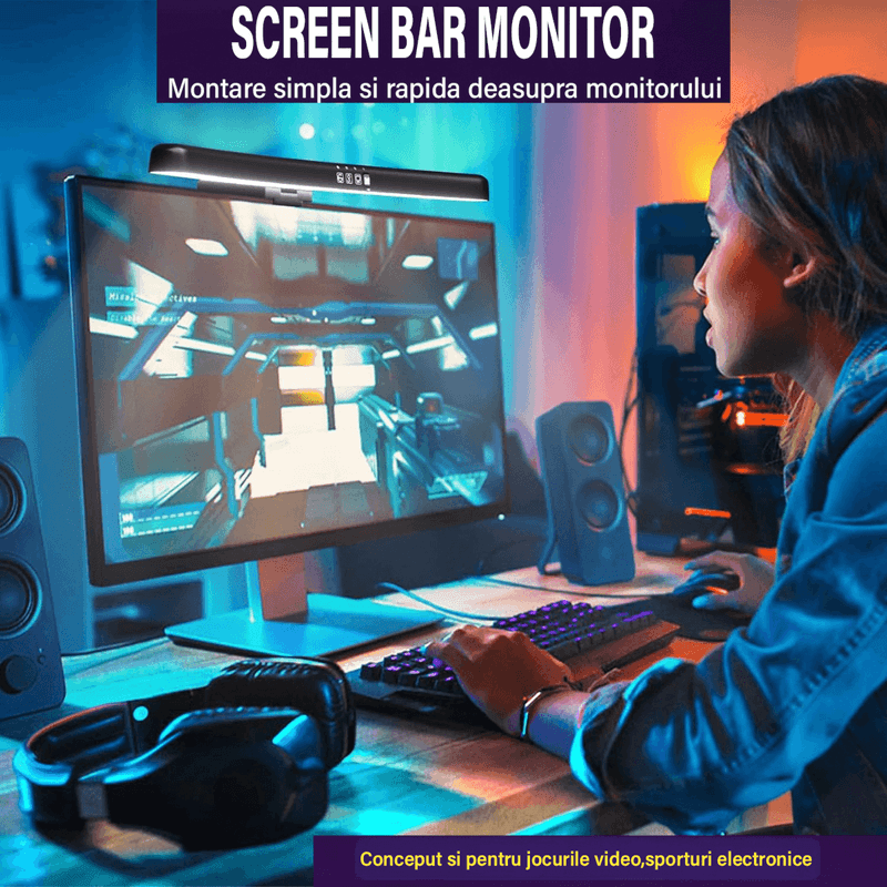 Casa si Gradina - Corpuri si surse de iluminat - Veioze si lampi - Veioze - Lampa LED pentru monitor curbat, lumina RGB Gaming, protectie a ochilor, Reglabila cu 7 culori, touch control, 40 CM - Infinity.ro