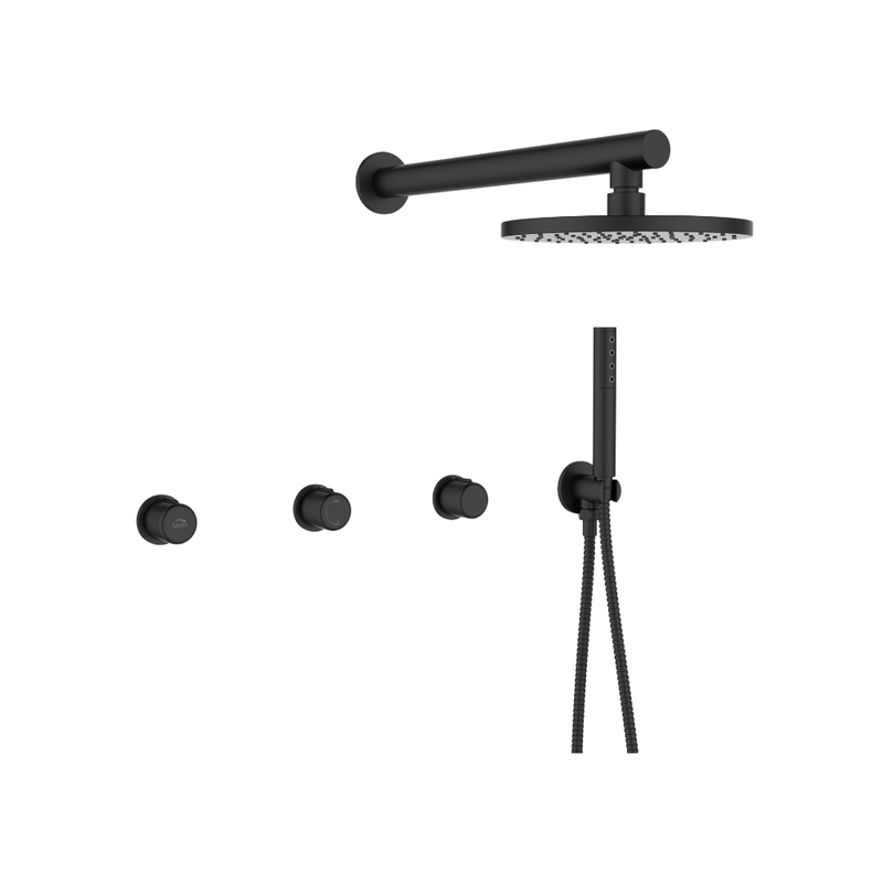 Casa si Gradina - Sanitare - Lavoar baie si accesorii - Baterii sanitare - Set de dus incastrata, baterie incastrata, para fixa rotunda, dubla comanda, negru - Infinity.ro