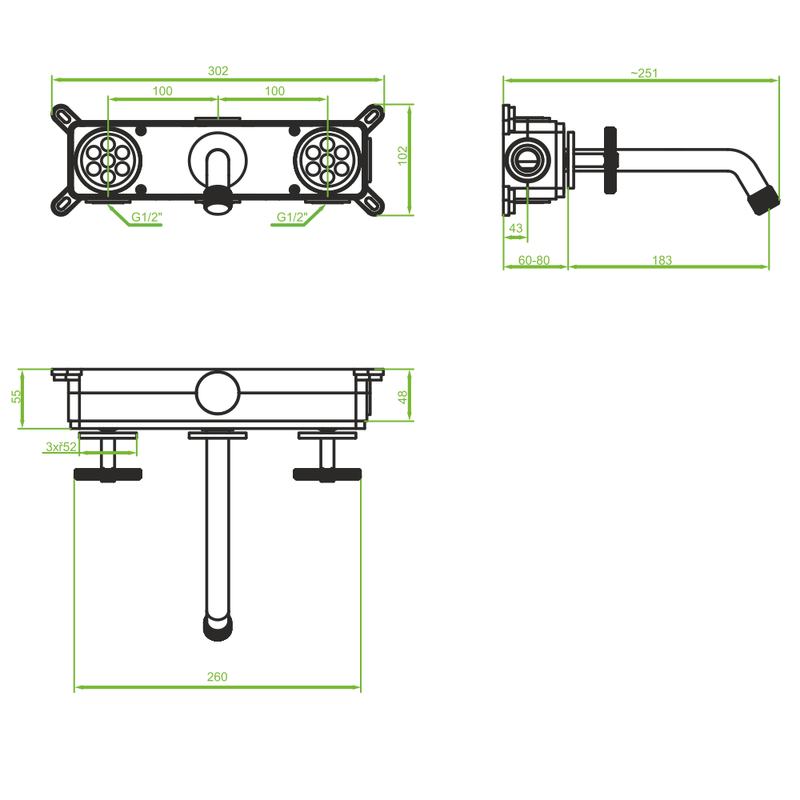 Casa si Gradina - Sanitare - Cazi si cabine de dus - Coloane si seturi de dus - Sistem incastrat baterie de cada cu coloana dus Laveo MURO, negru satinat - Infinity.ro