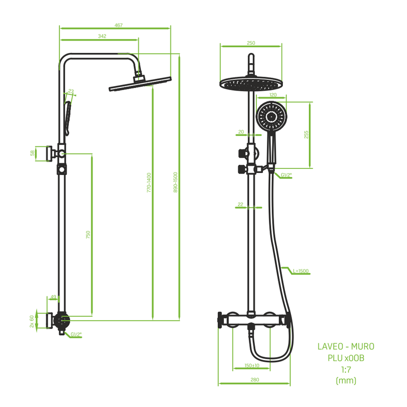 Casa si Gradina - Sanitare - Cazi si cabine de dus - Coloane si seturi de dus - Coloana de dus cu baterie Laveo MURO, negru satinat - Infinity.ro