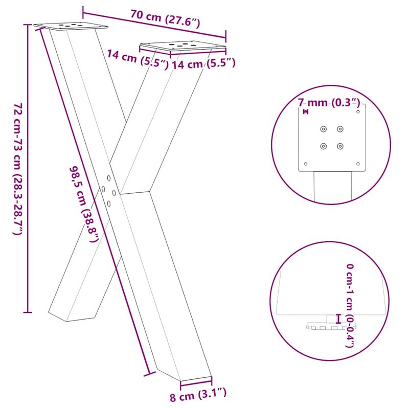 Casa si Gradina - Mobilier - Feronerie si accesorii mobila - Picioare pentru masa in forma de X, 2 buc alb 70x(72-73) cm otel, mărime 70x(72-73) cm (80 mm) - Infinity.ro