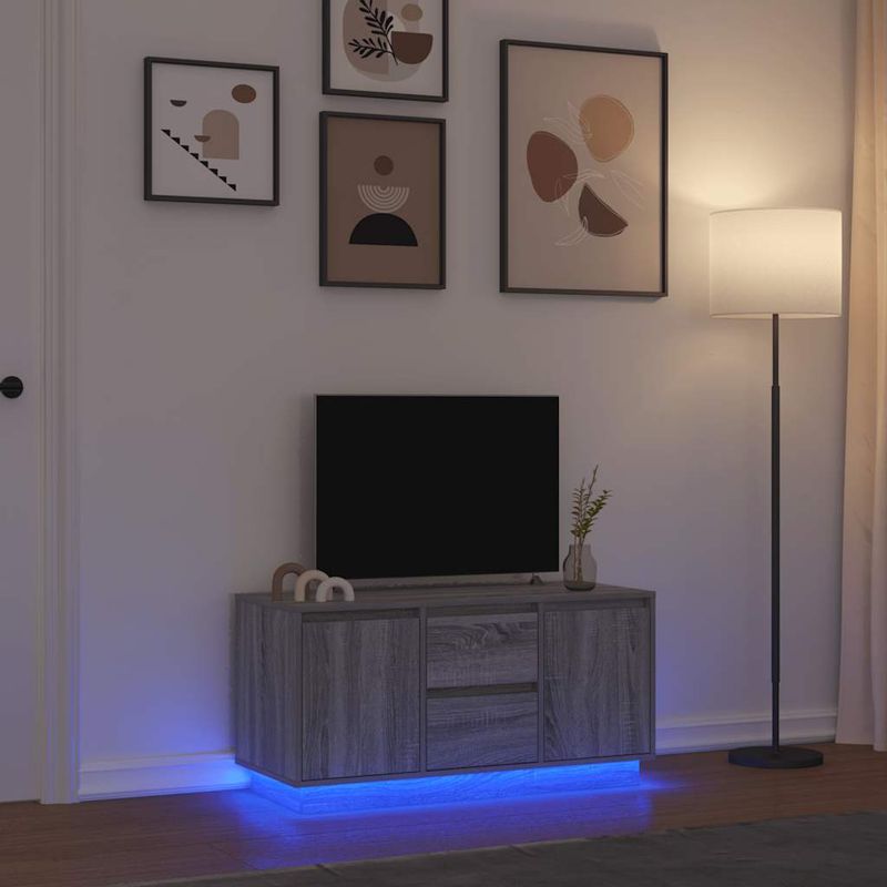 Casa si Gradina - Mobilier - Comode si corpuri - Comode - Comoda TV cu lumini LED, gri sonoma, 100x41x50 cm - Infinity.ro