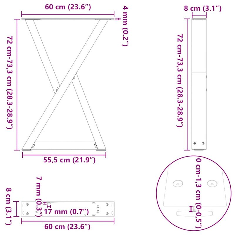 Casa si Gradina - Mobilier - Feronerie si accesorii mobila - Picioare pentru masa 2 buc Antracit 60x(72-73,3) cm Otel - Infinity.ro