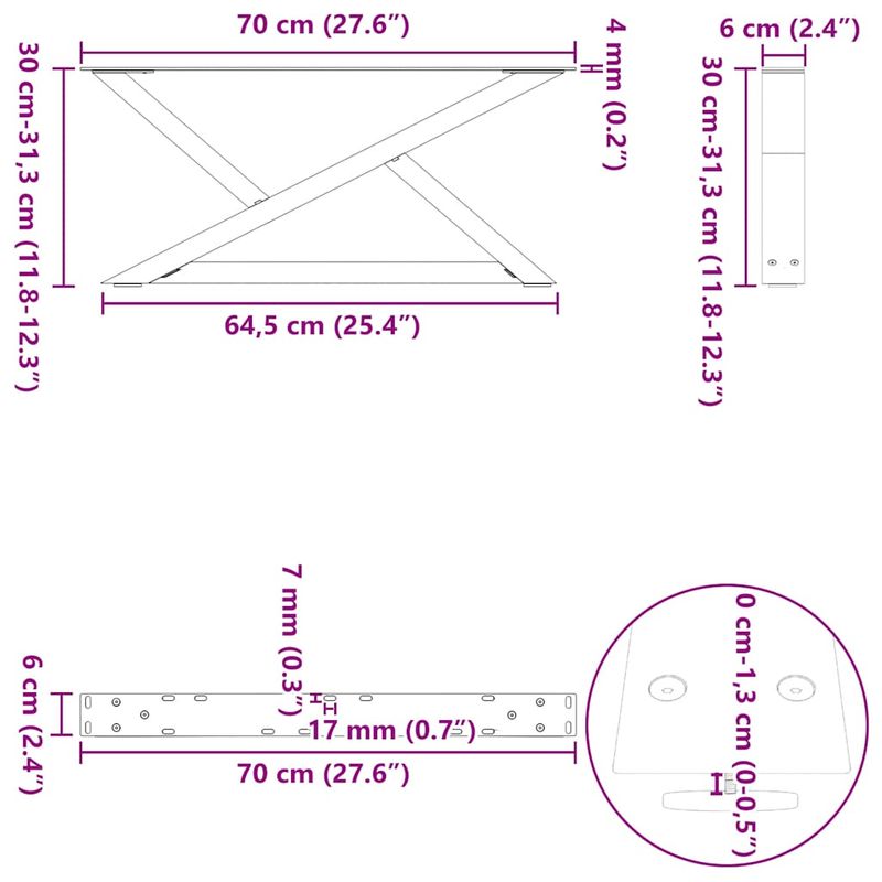 Casa si Gradina - Mobilier - Feronerie si accesorii mobila - Picioare masuta de cafea 2 buc Negru 70x(30-31,3) cm Otel - Infinity.ro