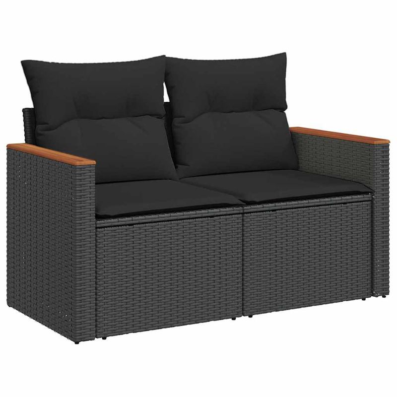 Casa si Gradina - Gradina si terasa - Mobilier exterior - Seturi mobila gradina - Set mobilier gradina perne 6 piese negru poliratan/lemn acacia - Infinity.ro