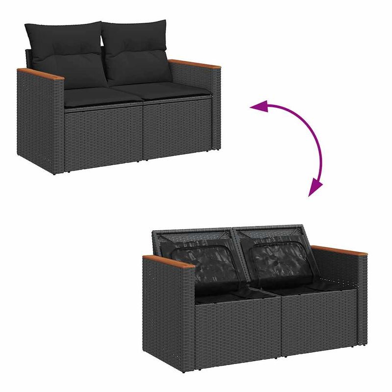 Casa si Gradina - Gradina si terasa - Mobilier exterior - Seturi mobila gradina - Set mobilier gradina perne 6 piese negru poliratan/lemn acacia - Infinity.ro