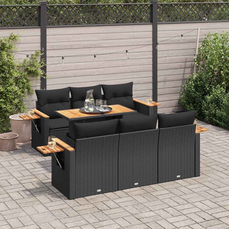 Casa si Gradina - Gradina si terasa - Mobilier exterior - Seturi mobila gradina - Set canapele gradina perne 7 piese negru, poliratan/lemn acacia - Infinity.ro