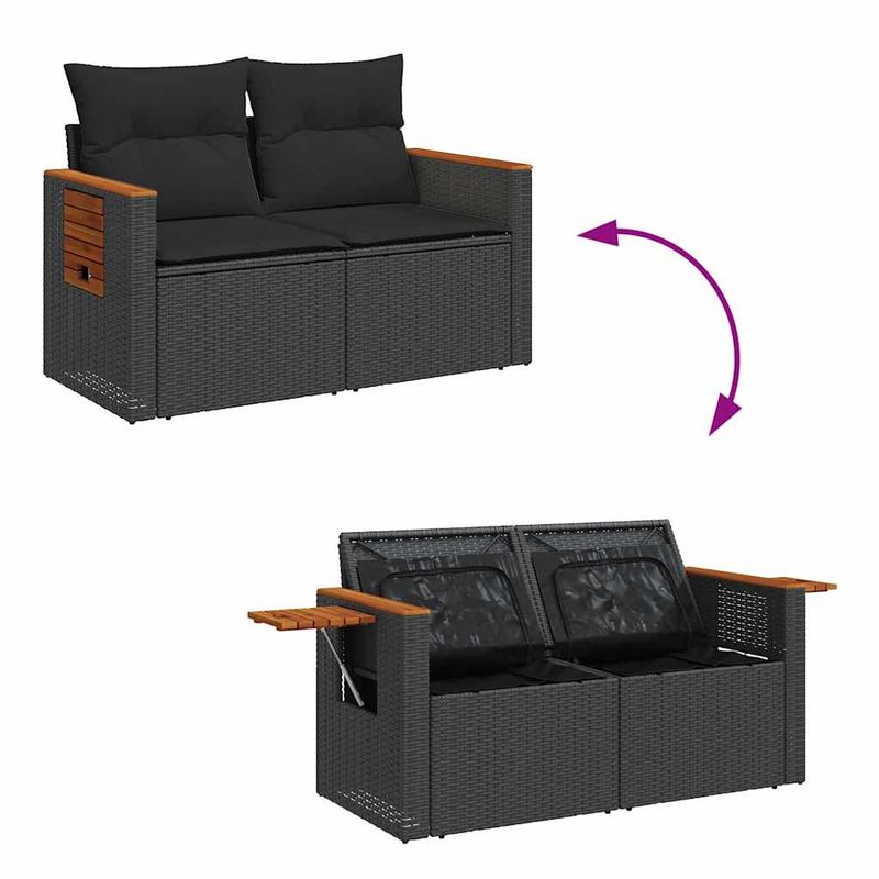 Casa si Gradina - Gradina si terasa - Mobilier exterior - Seturi mobila gradina - Set canapele gradina perne 7 piese negru, poliratan/lemn acacia - Infinity.ro
