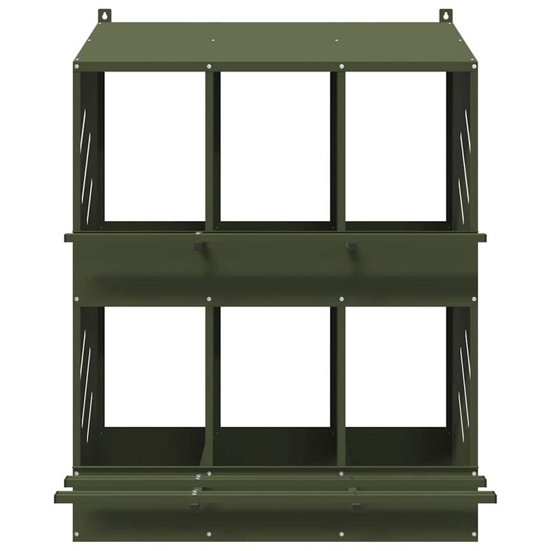 Petshop - Accesorii petshop - Culcusuri si custi - Custi interior si exterior - Cutie de pui cu 6 compartimente din metal verde masline - Infinity.ro