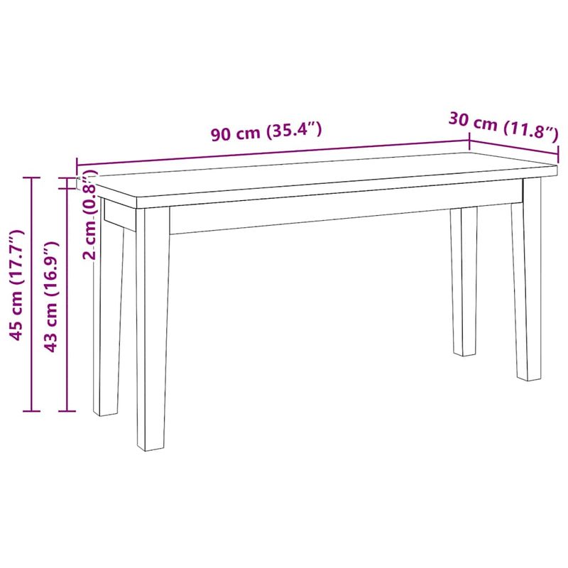 Casa si Gradina - Mobilier - Canapele si coltare - Banchete - Banca 90 cm din lemn masiv alb cauciuc - Infinity.ro