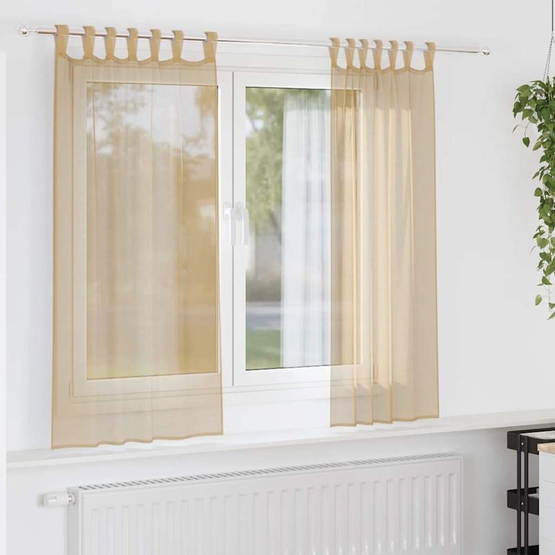 Casa si Gradina - Textile si covoare - Perdele si draperii - Perdele - Perdele Voile cu buzunare pentru bare 2 buc nisip, mărime 140x140 cm - Infinity.ro