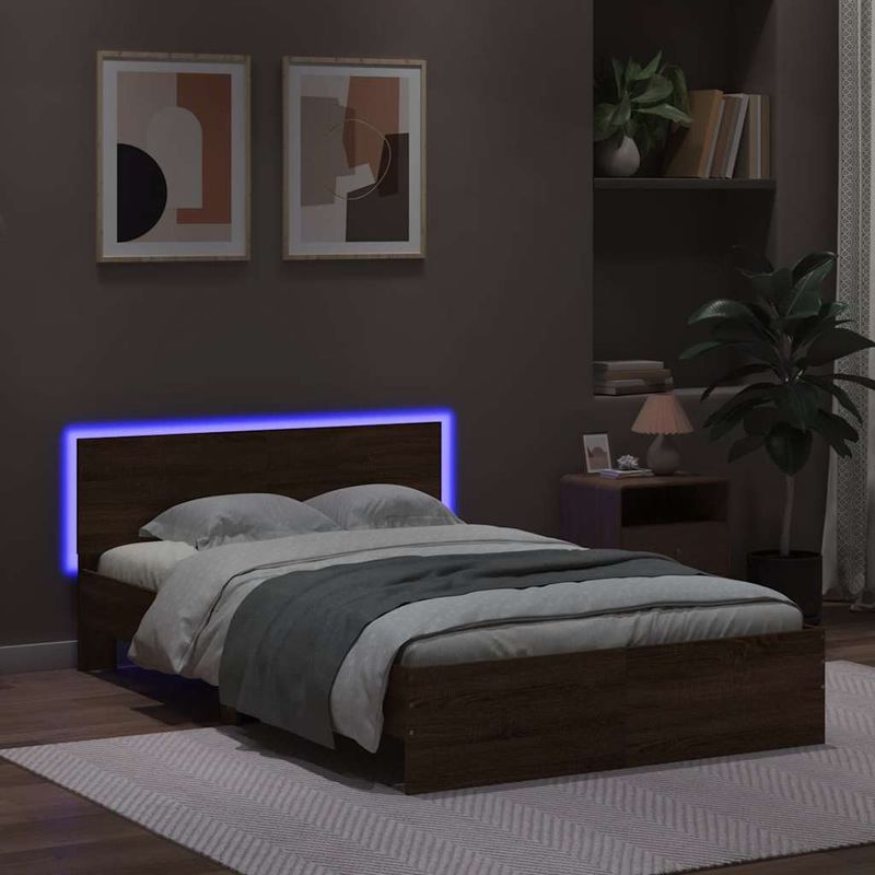 Casa si Gradina - Mobilier - Paturi si accesorii - Paturi - Cadru de pat cu tablie si LED, stejar maro, 140x200 cm - Infinity.ro