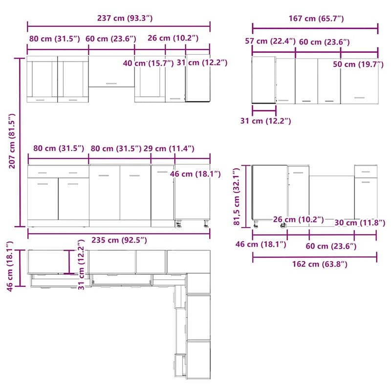 Casa si Gradina/Mobilier/Comode si corpuri/Corpuri bucatarie - Set dulap de bucatarie din 11 piese Lemn vechi Lemn prelucrat - Infinity.ro