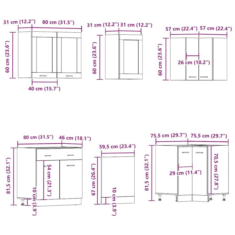 Casa si Gradina/Mobilier/Comode si corpuri/Corpuri bucatarie - Set dulap de bucatarie din 11 piese Lemn vechi Lemn prelucrat - Infinity.ro