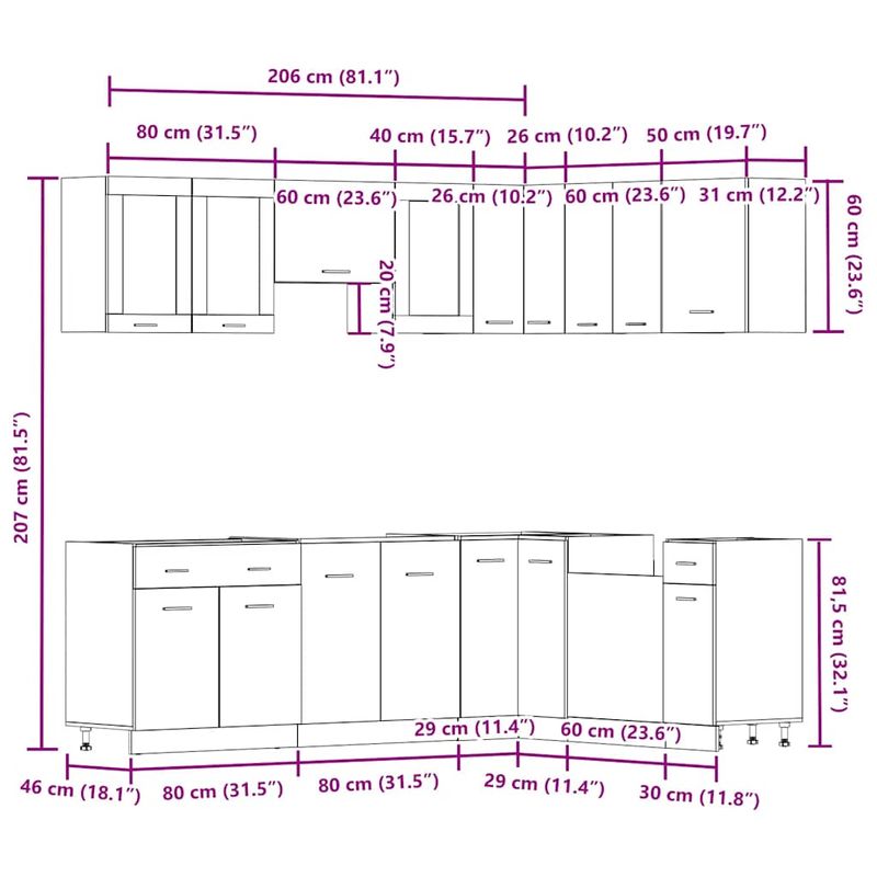 Casa si Gradina/Mobilier/Comode si corpuri/Corpuri bucatarie - Set dulap de bucatarie din 11 piese Lemn vechi Lemn prelucrat - Infinity.ro