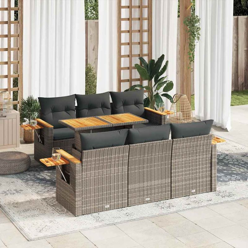 Casa si Gradina - Gradina si terasa - Mobilier exterior - Seturi mobila gradina - Set canapele gradina cu perne 7 piese gri poliratan/lemn acacia - Infinity.ro